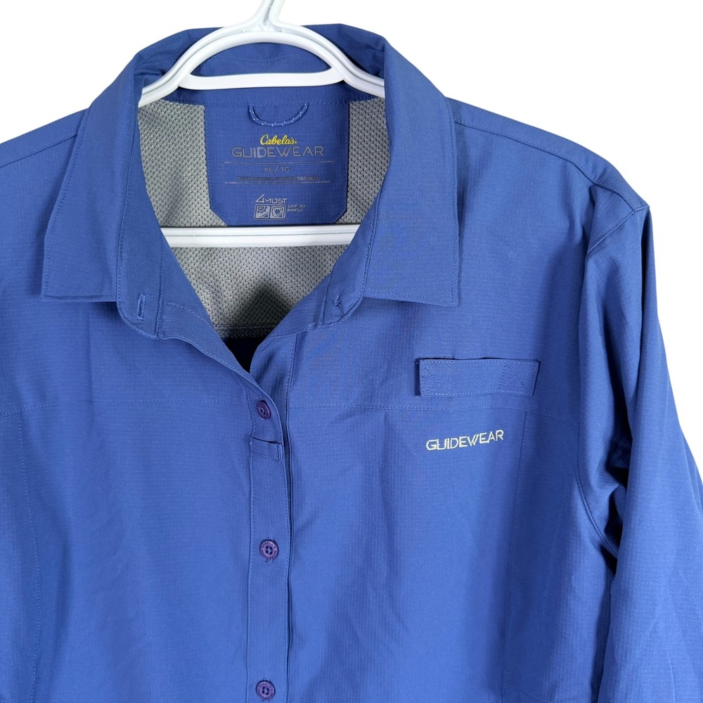 Cabela's Guidewear Vented Fishing Shirt Womens XL Blue Long Sleeve UPF‎ 30